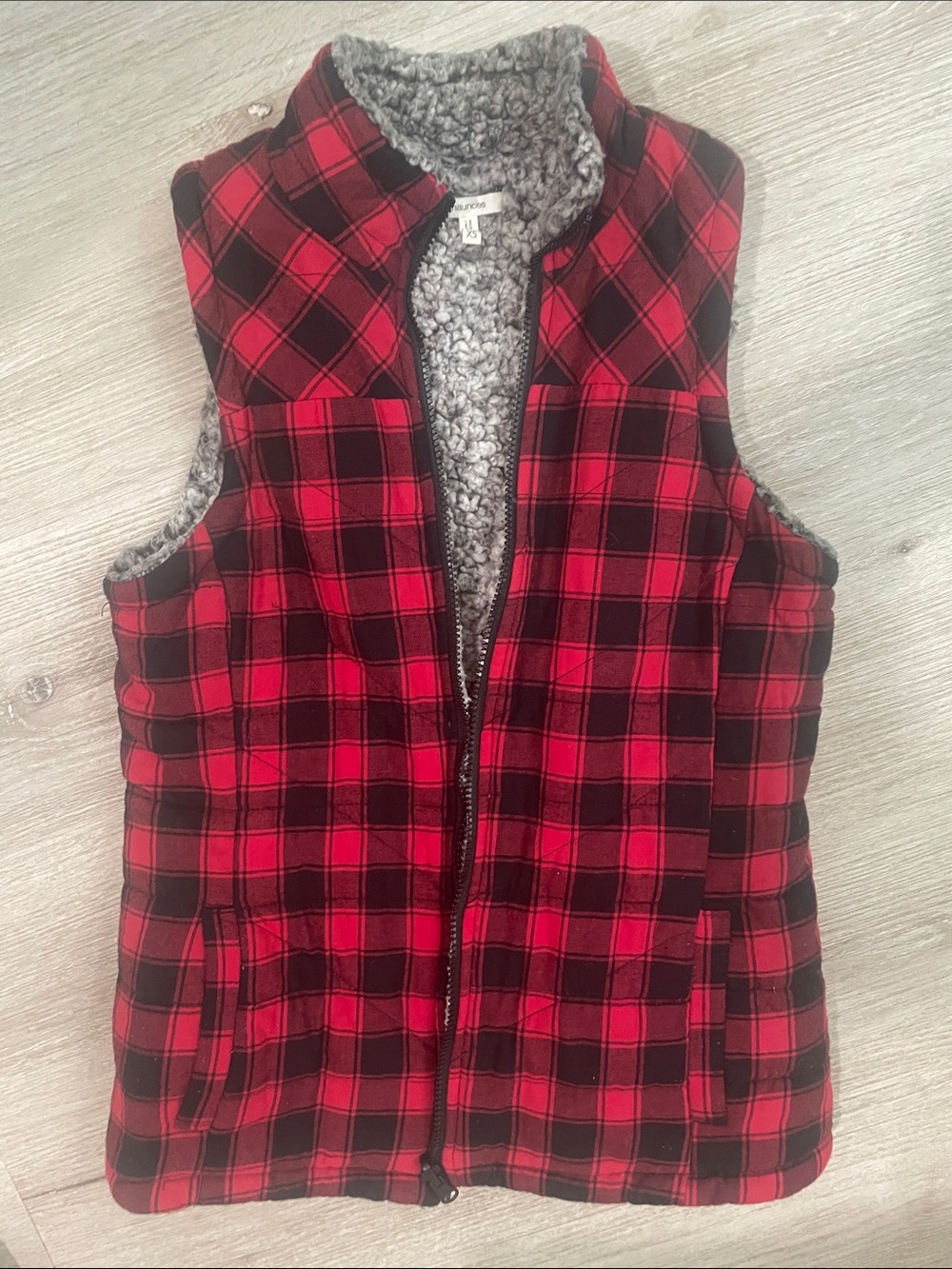 Maurices Red and Black Plaid Sherpa-Lined  Vest